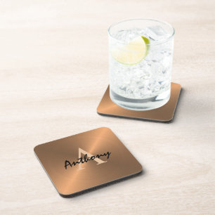Elegant Gold Metallic Bronze Monogram Personalised Coaster