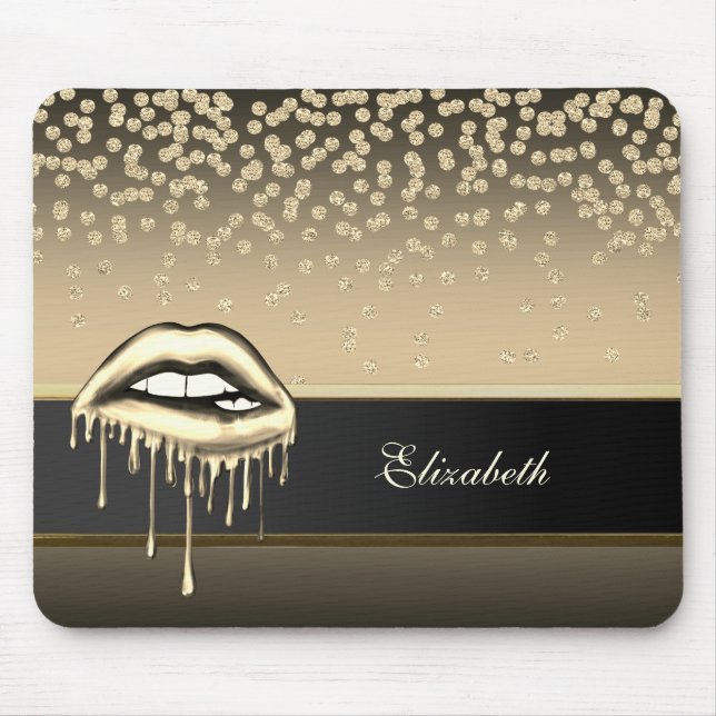 Elegant Gold Metallic Dripping Lips Diamonds Mouse Pad (Front)