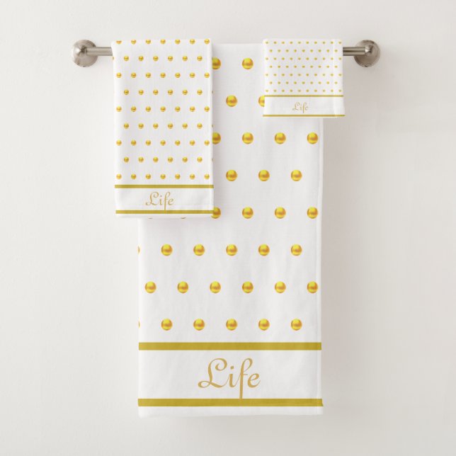 Elegant Gold Metallic Look Polka Dots Bath Towel Set (Insitu)