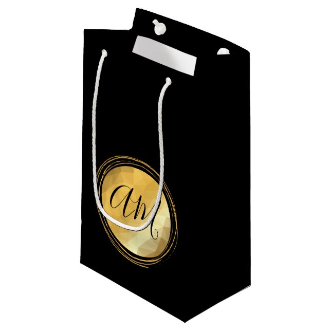 Elegant gold metallic minimal monogram calligraphy small gift bag (Front Angled)