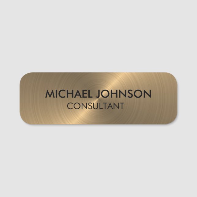 Elegant Gold Metallic Professional Business  Name Tag (Front)