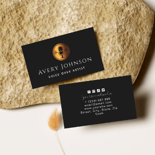 Elegant Gold Microphone Logo Voice Over Artist Business Card