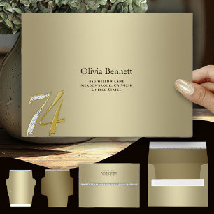 Elegant Gold Milestone 74 Anniversary Birthday Envelope