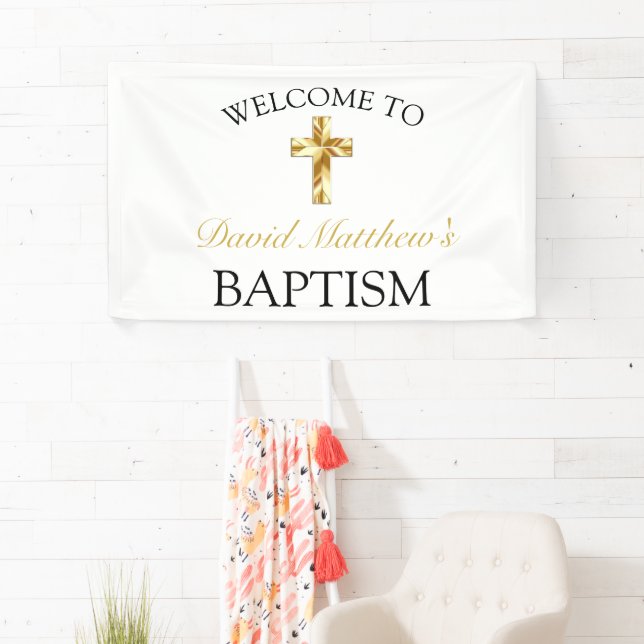 Elegant Gold Minimalist Baby Baptism Welcome  Banner (Insitu)