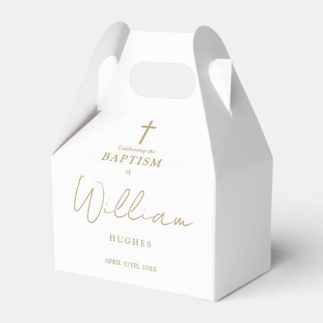 Elegant Gold Minimalist Baptism Christening Favour Box (Front Side)