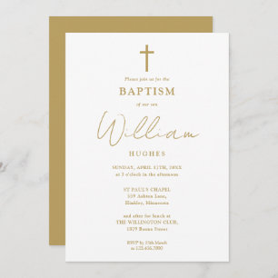 Elegant Gold Minimalist Baptism Christening Invitation