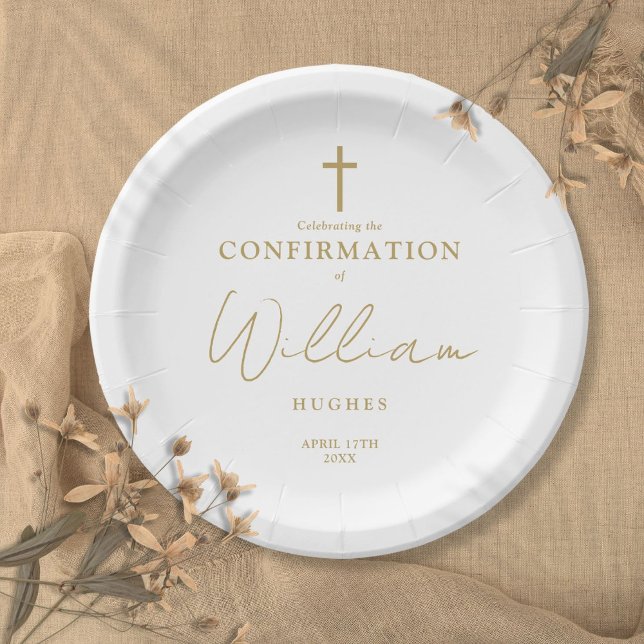 Elegant Gold Minimalist Confirmation Paper Plate (Elegant Gold Minimalist Confirmation Paper Plates)