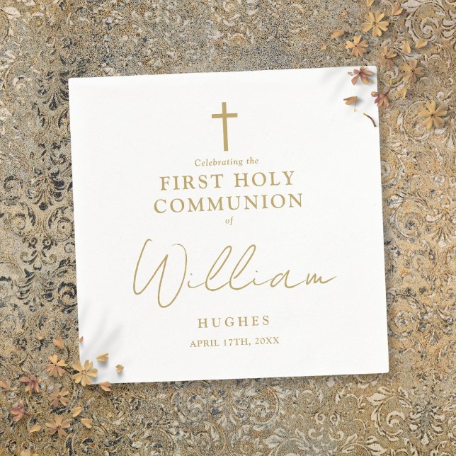 Elegant Gold Minimalist First Holy Communion Napkin (Elegant Gold Minimalist First Holy Communion Napkins)