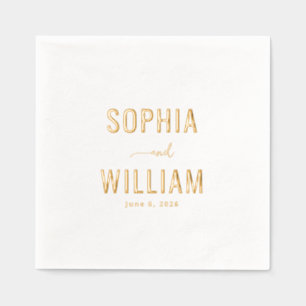 Elegant Gold Minimalist Names Foil Napkins