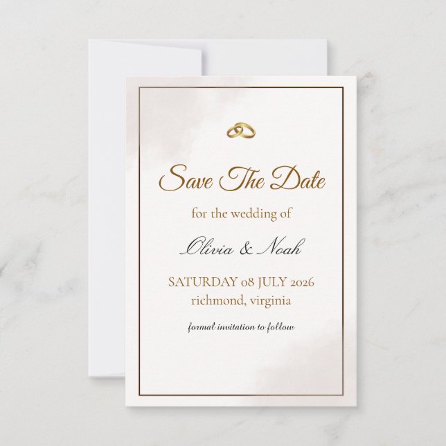 Elegant Gold Minimalist Save the Date Card (Front)