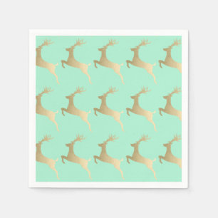 Elegant Gold Mint Christmas Reindeer Pattern Napkin
