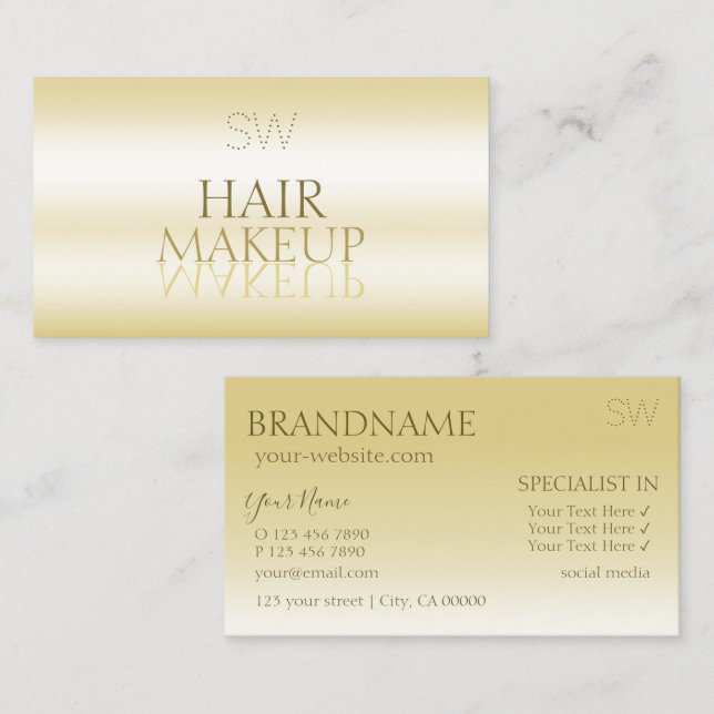 Elegant Gold Mirror Font with Monogram Stylish Business Card (Front/Back)