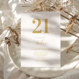 Elegant Gold Modern 21st Birthday Invitation