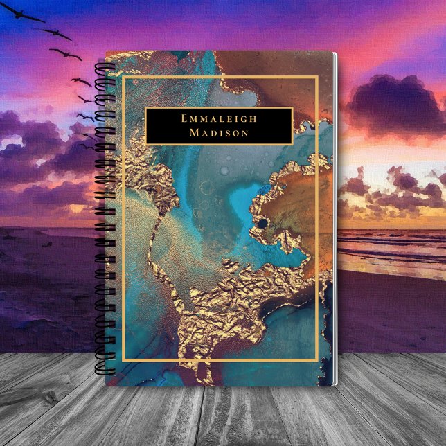 Elegant Gold Modern Blue Paint Monogram Journal (Creator Uploaded)