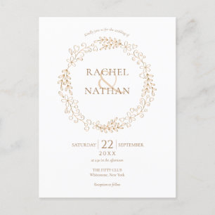 Elegant Gold Modern Laurel Garland Wedding Invitation Postcard