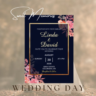 Elegant Gold Modern Pink Floral Border Wedding