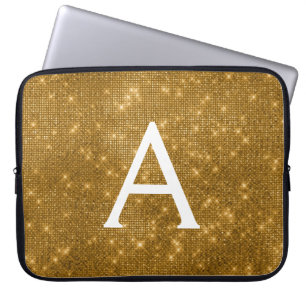 Elegant Gold Modern Sparkle Monogram Laptop Sleeve