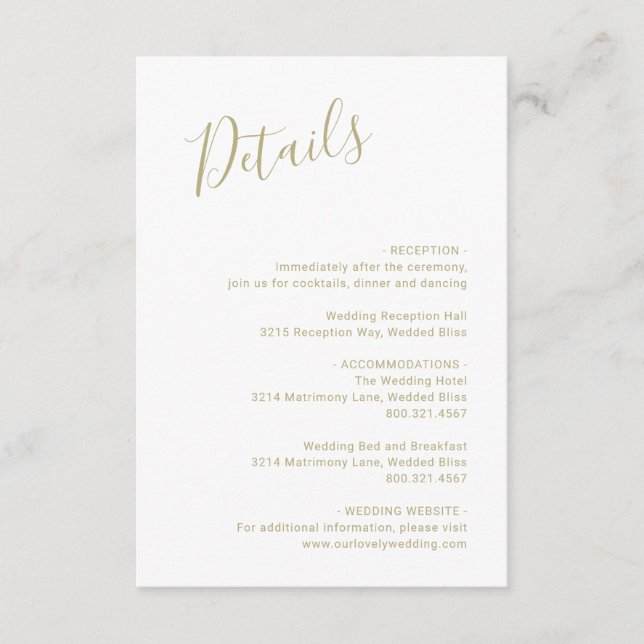 Elegant Gold Modern Wedding Enclosure Card (Front)