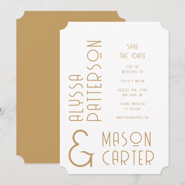 Elegant Gold Modern Wedding Save The Date (Front/Back)