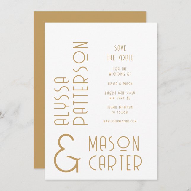 Elegant Gold Modern Wedding Save The Date (Front/Back)