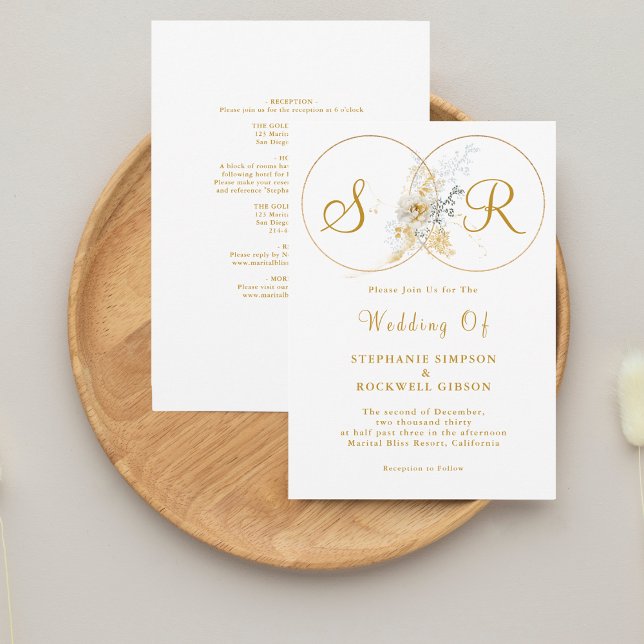 Elegant Gold Monogram All In One Wedding Invitation (Creator Uploaded)