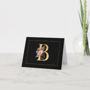 Elegant Gold Monogram B with Pink lowers  Note Card