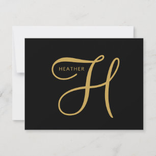 Elegant Gold Monogram Black Card