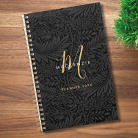 Elegant Gold Monogram Black Floral 2026