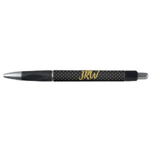 Elegant Gold Monogram Black White Dots Pattern