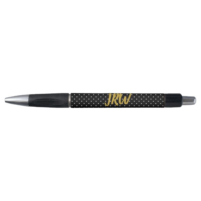 Elegant Gold Monogram Black White Dots Pattern (Front)