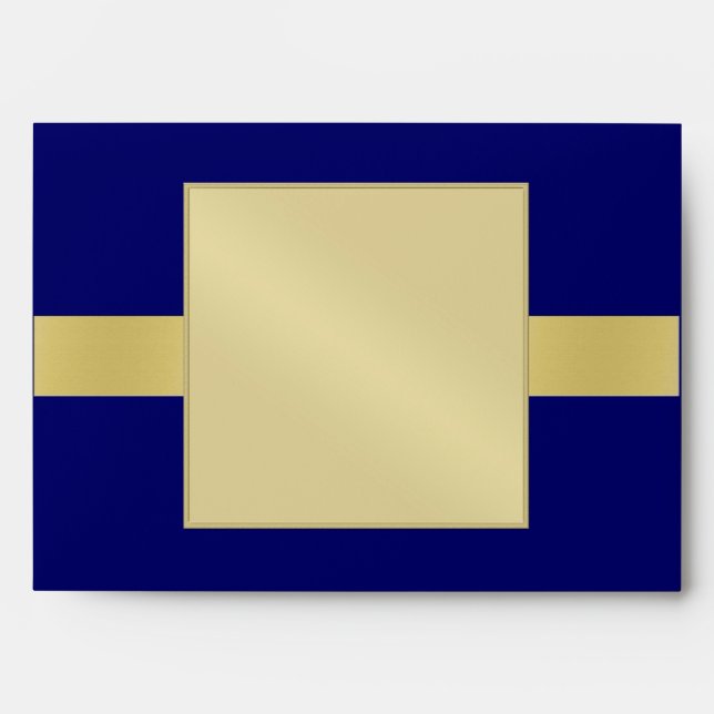 Elegant Gold Monogram Blue Wedding Envelope (Front)