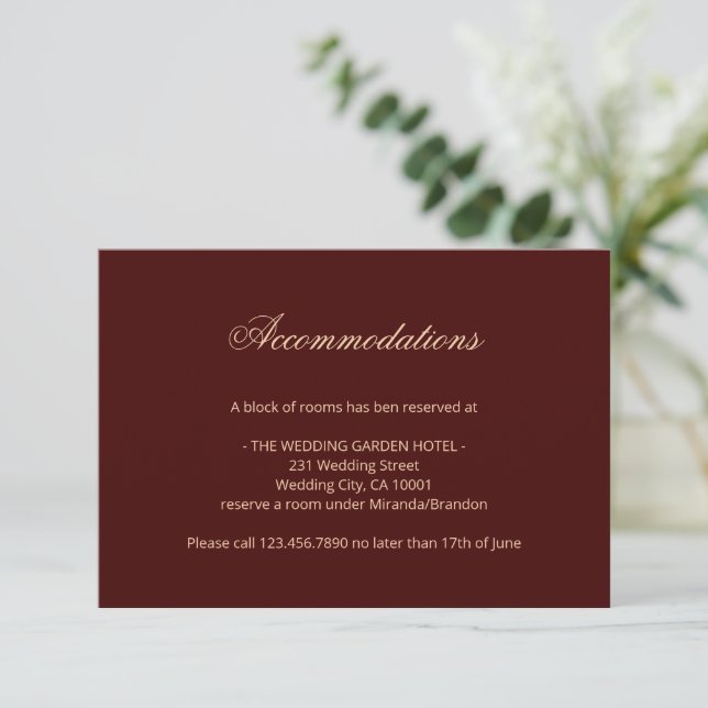 Elegant Gold Monogram Burgundy Information Card (Standing Front)