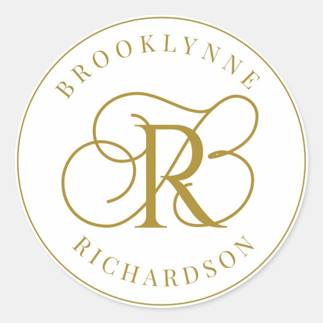 Elegant Gold Monogram  Classic Round Sticker (Front)