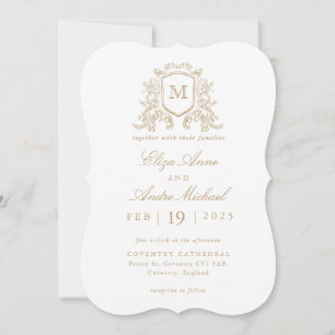 Elegant Gold Monogram Crest Custom Wedding Invitation