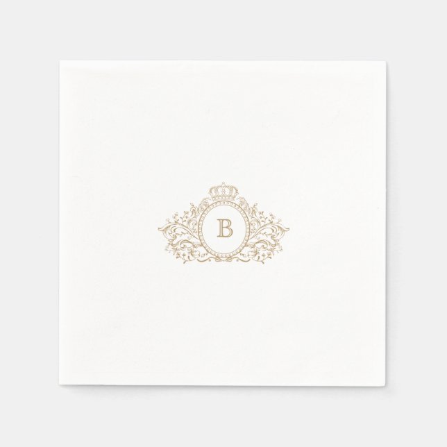 Elegant Gold Monogram Crest Custom Wedding  Napkin (Front)