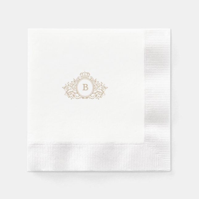Elegant Gold Monogram Crest Custom Wedding Napkin (Front)