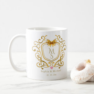 Elegant Gold Monogram Crest Personalised Wedding Coffee Mug
