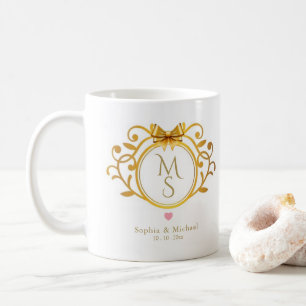 Elegant Gold Monogram Crest Personalised Wedding Coffee Mug