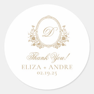 Elegant Gold Monogram Crest Wedding Classic Round Sticker