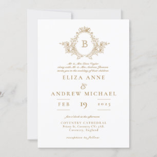 Elegant Gold Monogram Crest Wedding Invitation