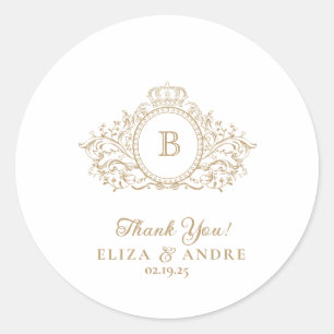 Elegant Gold Monogram Crest Wedding Sticker