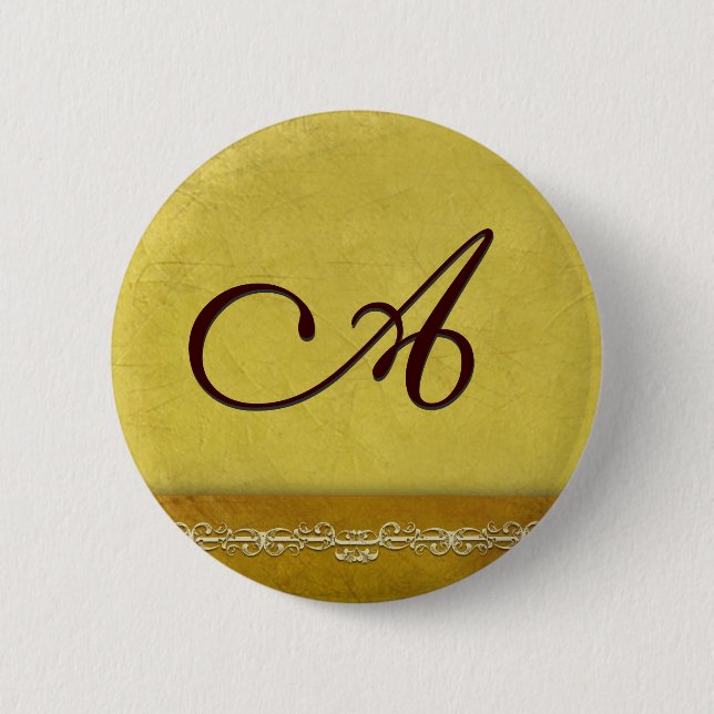 Elegant gold monogram - customise your own 6 cm round badge (Front)