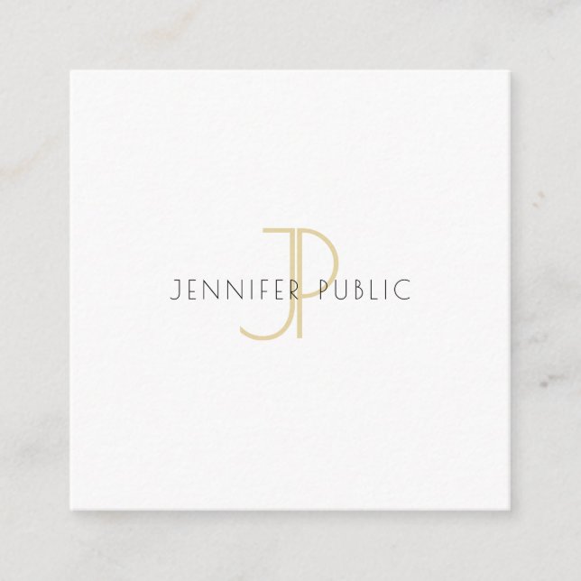 Elegant Gold Monogram Design Luxe Template Modern Square Business Card (Front)