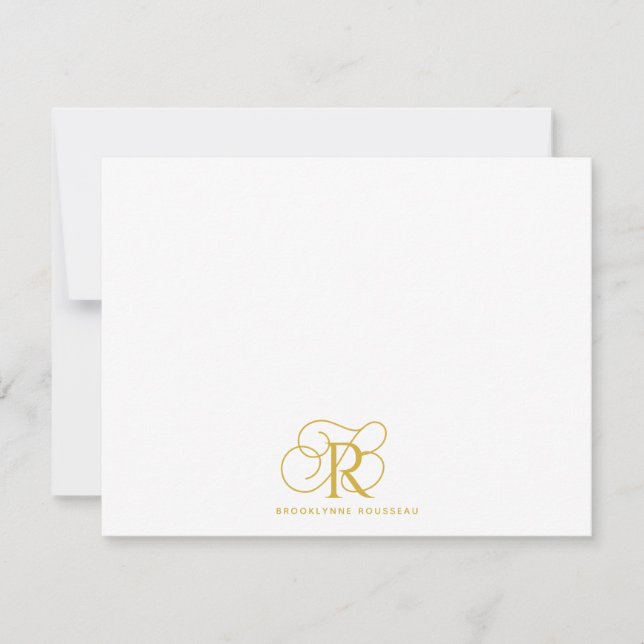Elegant Gold Monogram Flat Note Card (Front)