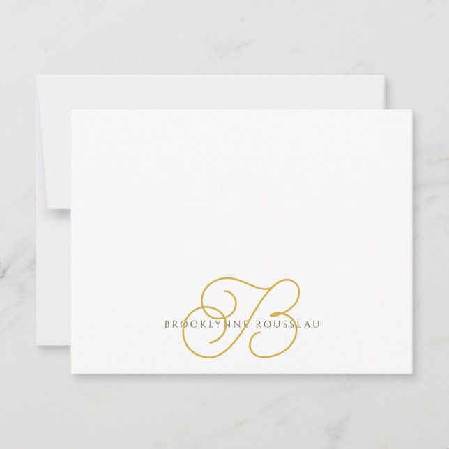 Elegant Gold Monogram Flat Note Card (Front)
