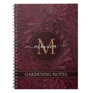 Elegant Gold Monogram Floral Brown Maroon Notebook