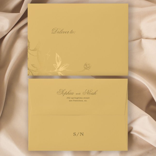 Elegant gold monogram floral gold wedding envelope (Creator Uploaded)