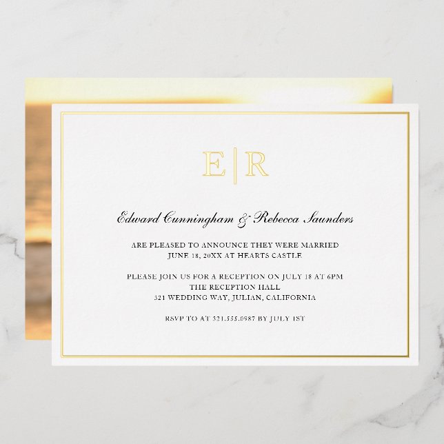 Elegant Gold Monogram Formal Wedding Reception (Front/Back)