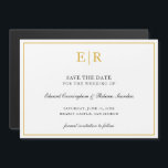 Elegant Gold Monogram Formal Wedding Save the Date Magnetic Invitation<br><div class="desc">Elegant magnetic save the date featuring your two initial monogram in faux gold,  inside of a border,  over a white background.  This classy design is great for a formal wedding.</div>