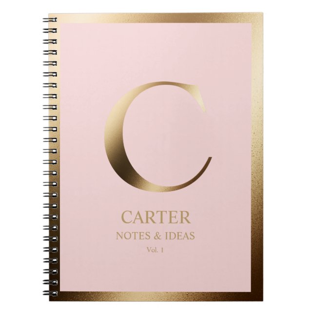 Elegant Gold Monogram Framed | Pink Notebook (Front)